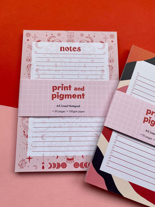 Sun and Moon Celestial Pink A5 Lined Notepad