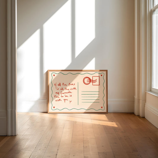 Of All The Places In The World Romance Postcard print