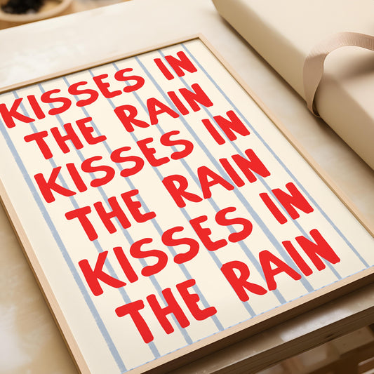 Kisses In The Rain Typography Romance print