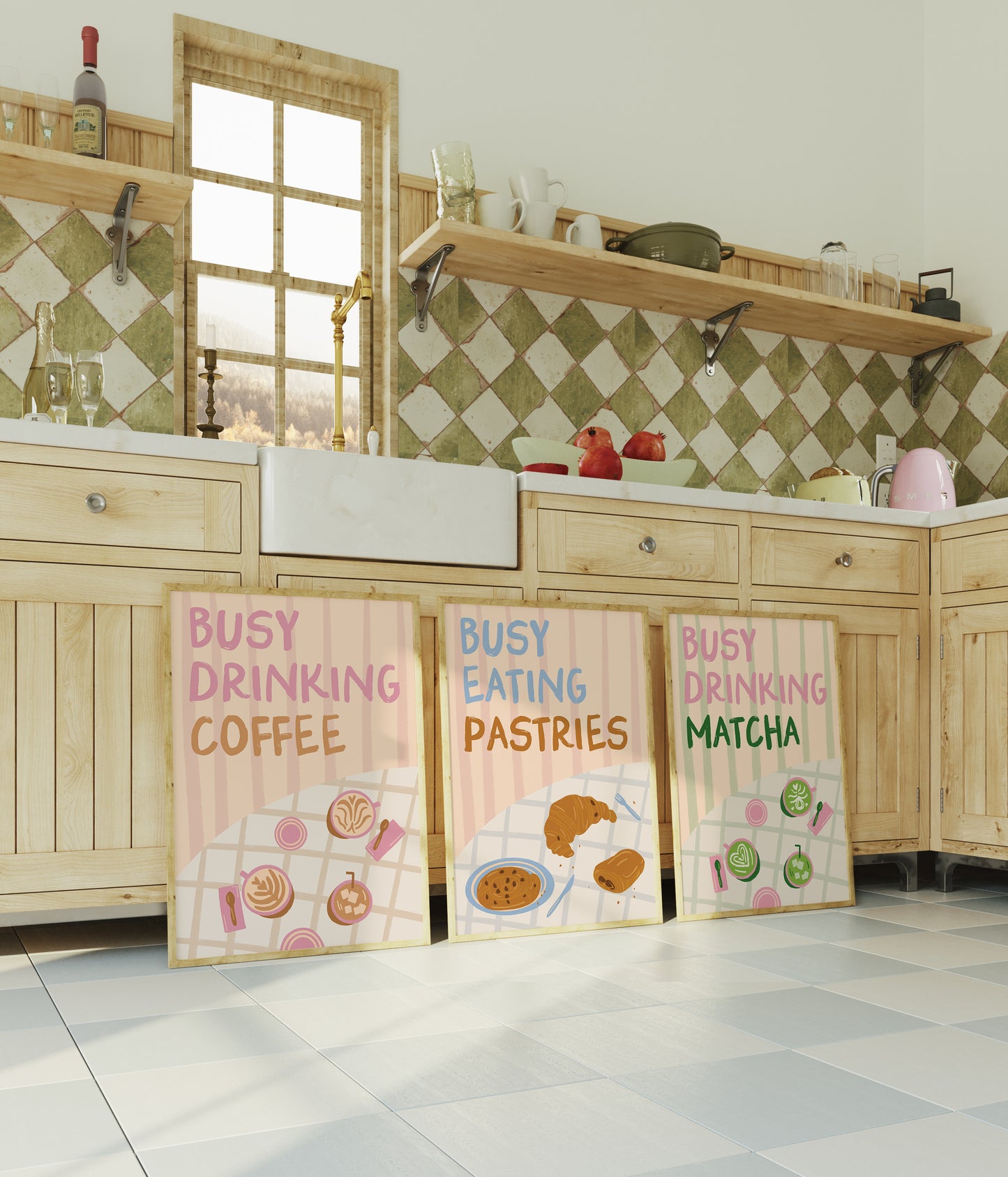 Busy Drinking Matcha Coffee Shop Print