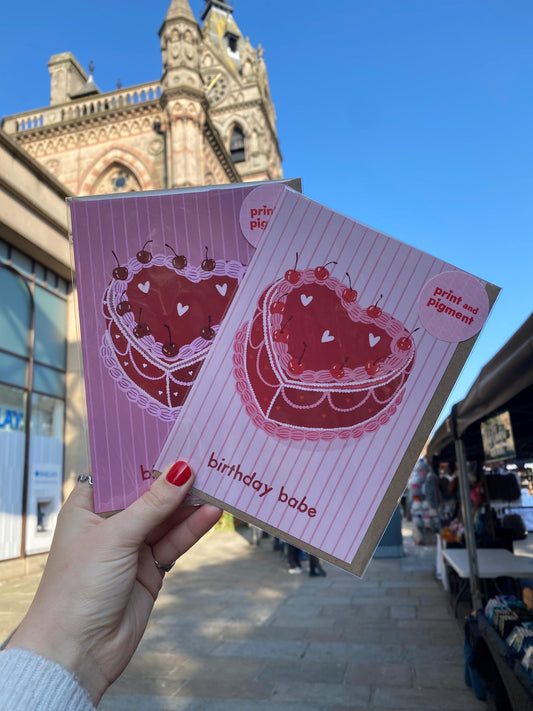 Birthday Babe Illustrated Cake Card