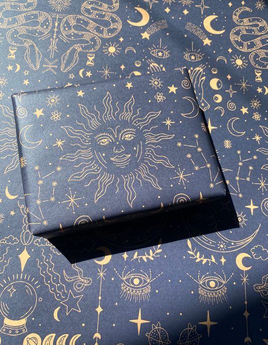 Sun and Moon Celestial Blue A2 Wrapping Paper Sheet