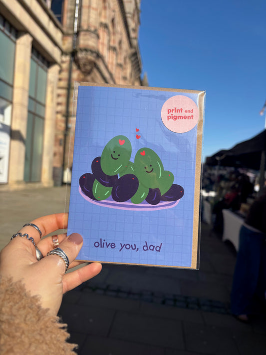 Olive You Dad Cute Pun card