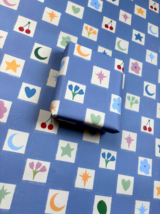 Blue Hand Drawn Party A2 Wrapping Paper Sheet
