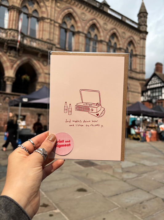 Soul Mates Drink Beer and Listen to Records Romance Card