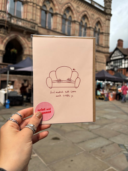 Soul Mates Eat Cake and Cuddle Romance Card