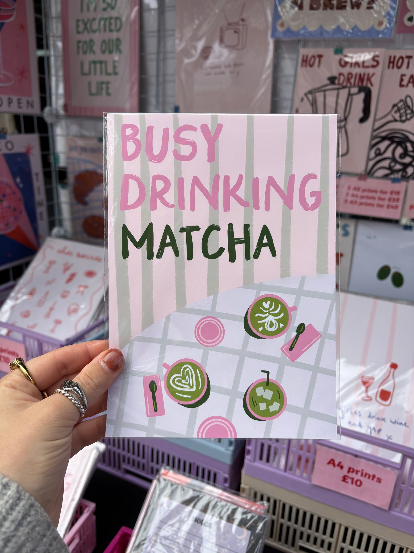 Busy Drinking Matcha Coffee Shop Print