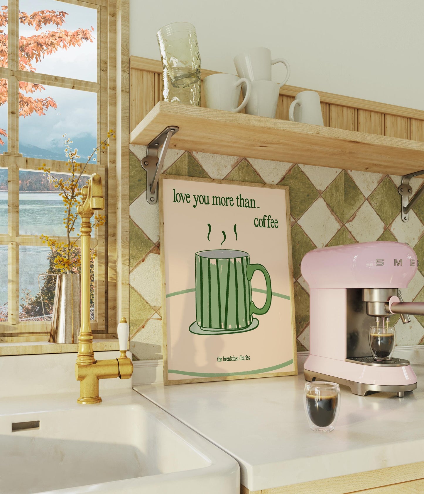 Love You More Than Coffee Romance Kitchen Print