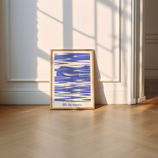 Life in Waves Blue Glitch Print