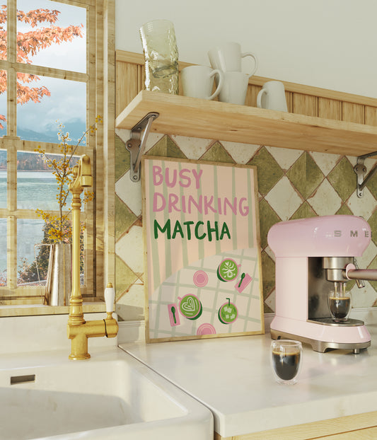 Busy Drinking Matcha Coffee Shop Print