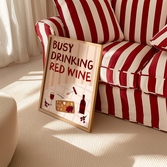 Busy Drinking Red Wine Bar Print