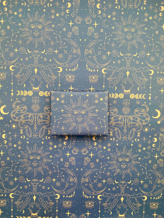 Sun and Moon Celestial Blue A2 Wrapping Paper Sheet