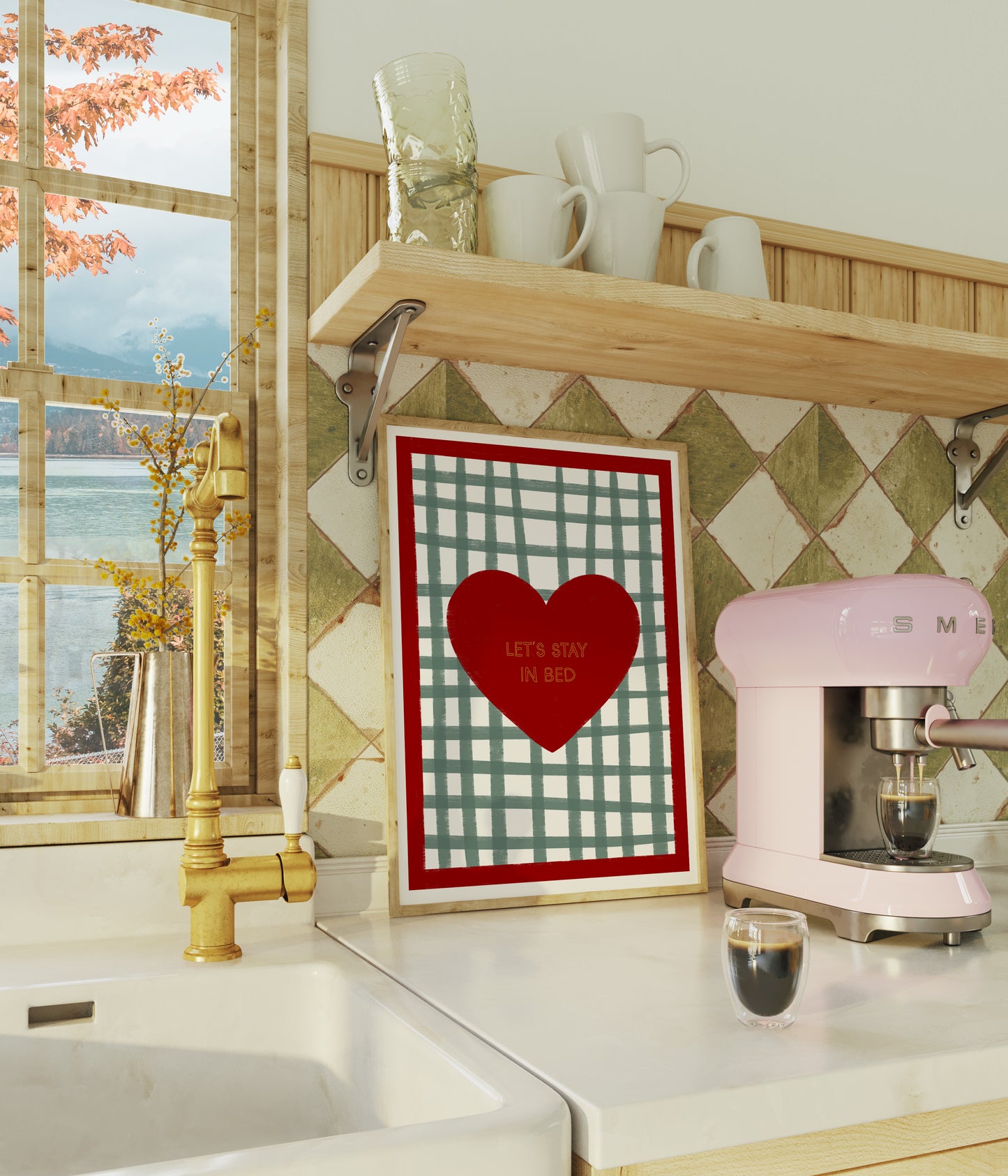 Let's Stay in Bed Checkered print