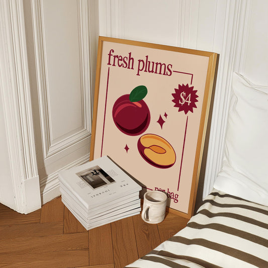Fresh Plums Vintage Market Print