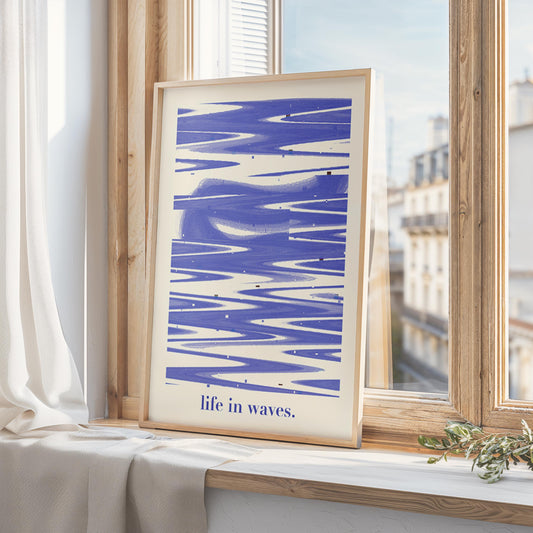 Life in Waves Blue Glitch Print