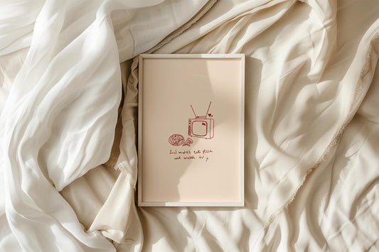 Soul Mates Eat Pizza and Watch TV Retro Couples Print