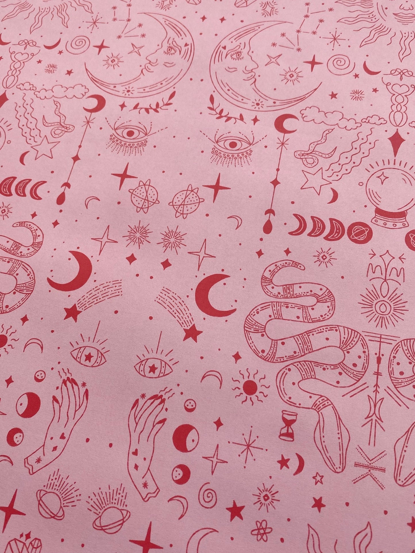 Sun and Moon Celestial Pink and Red A2 Wrapping Paper Sheet