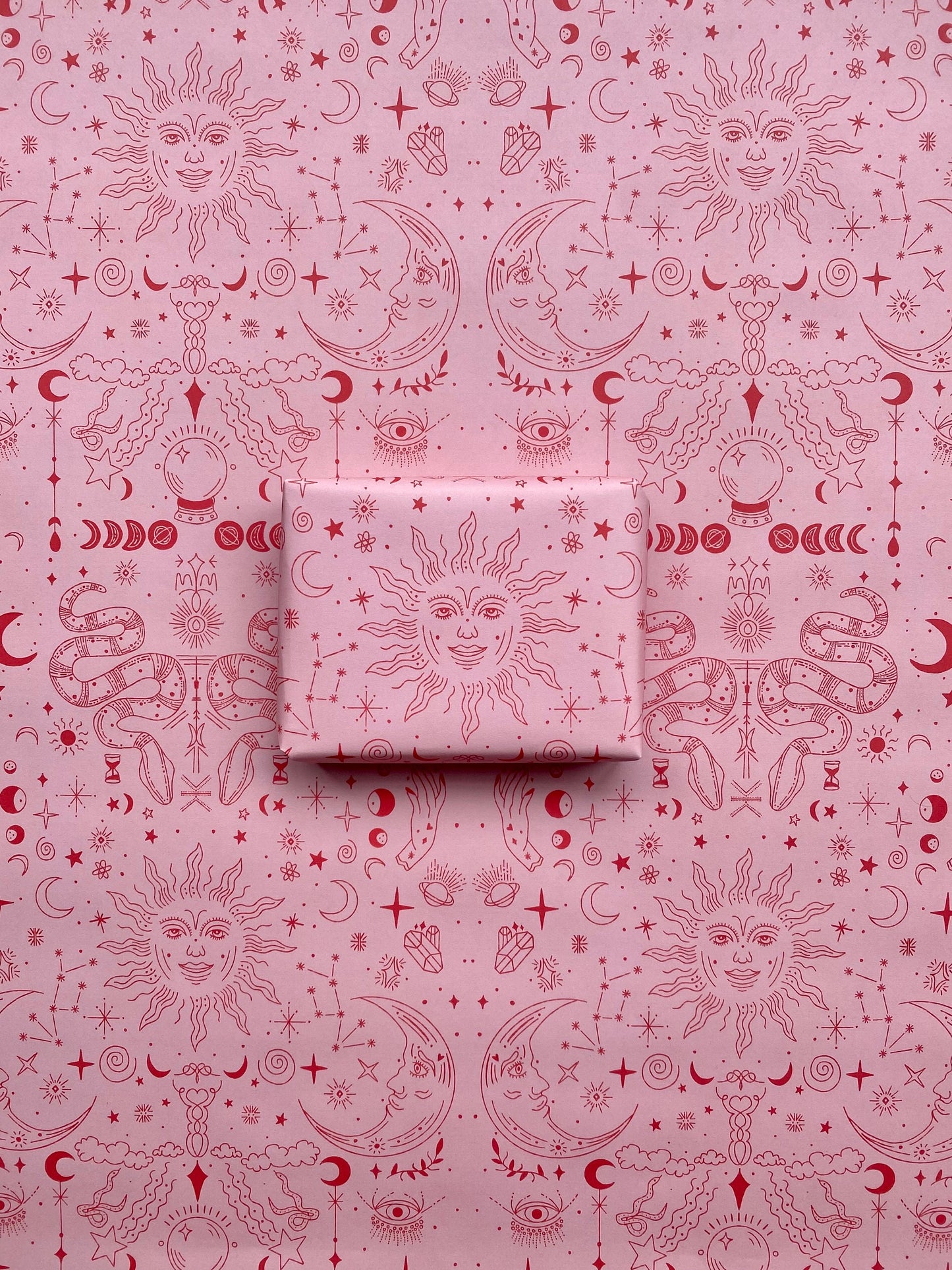 Sun and Moon Celestial Pink and Red A2 Wrapping Paper Sheet