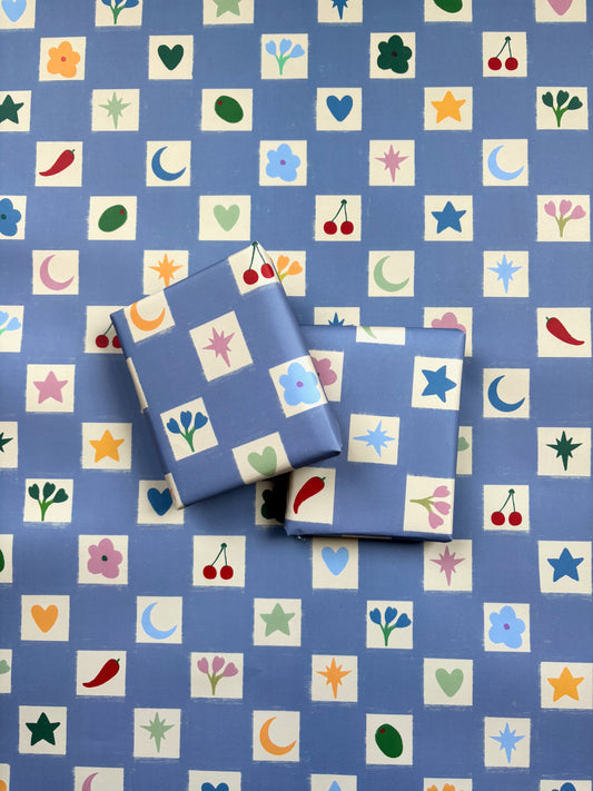 Blue Hand Drawn Party A2 Wrapping Paper Sheet