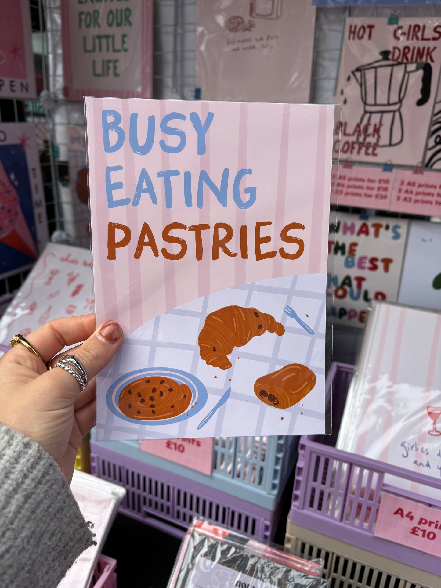 Busy Eating Pastries Coffee Shop Croissant Print