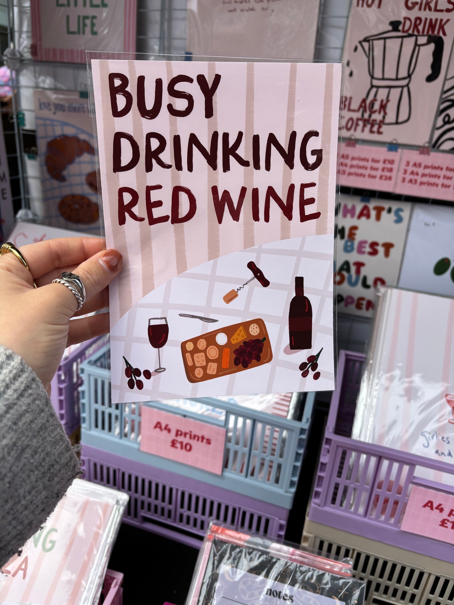 Busy Drinking Red Wine Bar Print