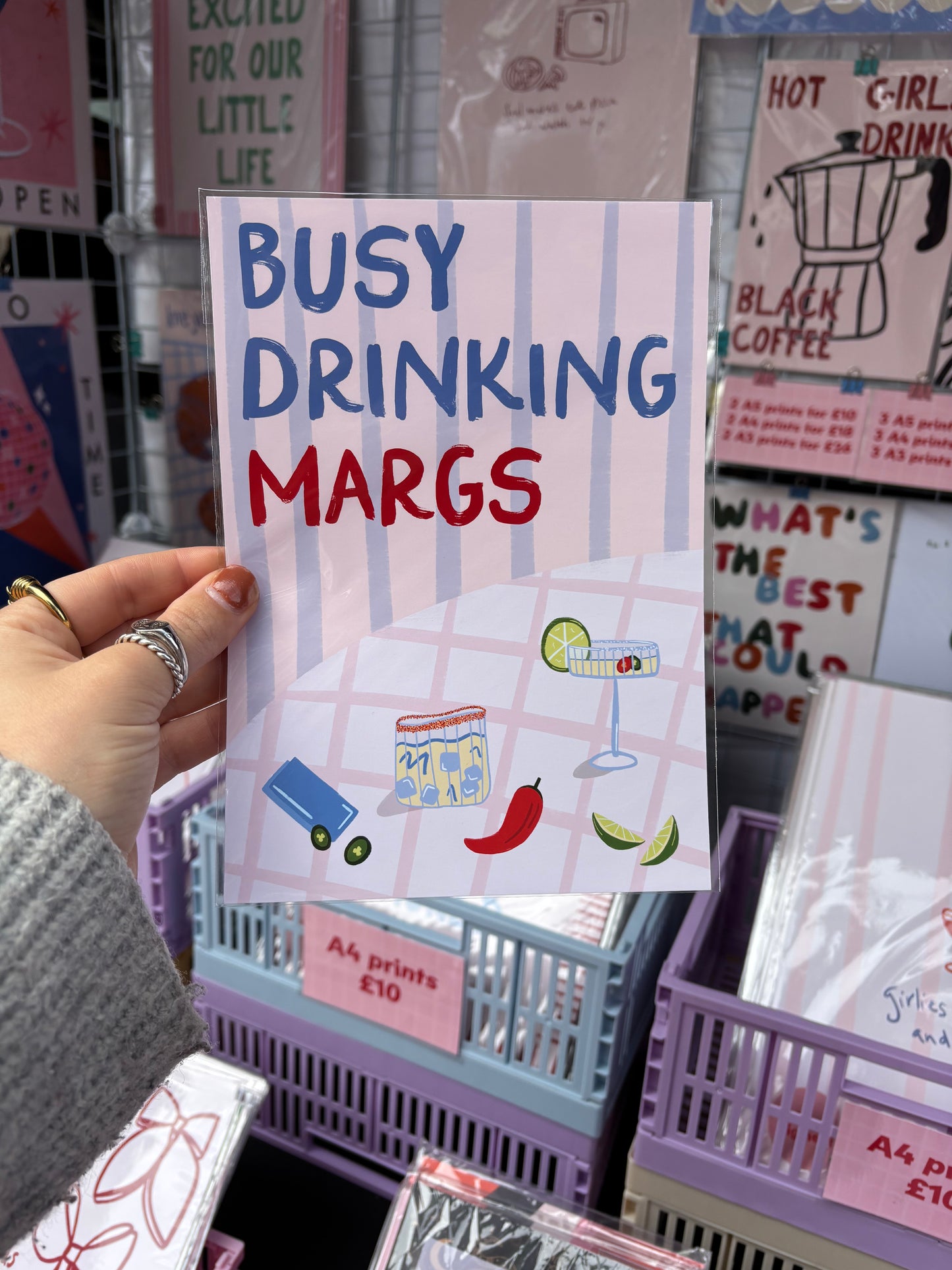 Busy Drinking Margs Cocktail Bar Cart Print