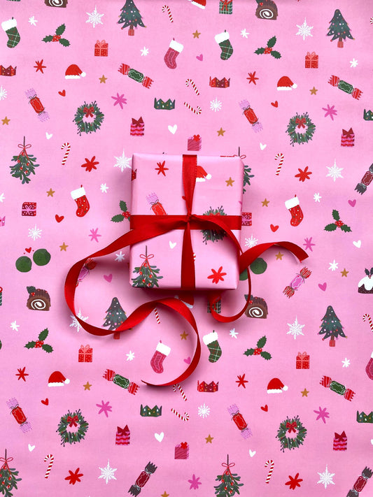 Christmas Time Pink A2 Wrapping Paper Sheet