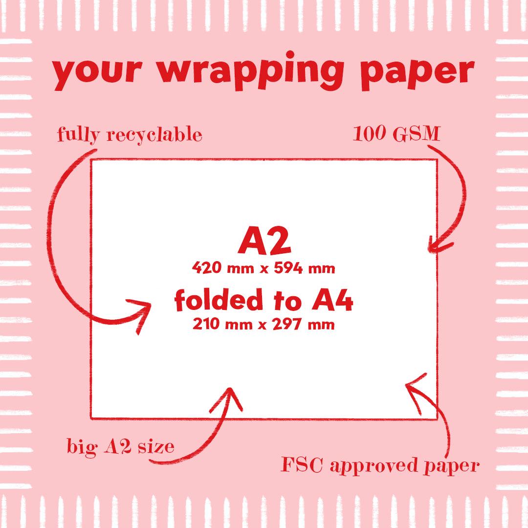 Sun and Moon Celestial Pink and Red A2 Wrapping Paper Sheet