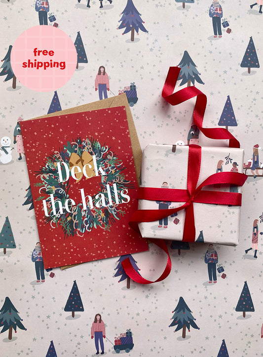 Deck the Halls Christmas Wreath Card
