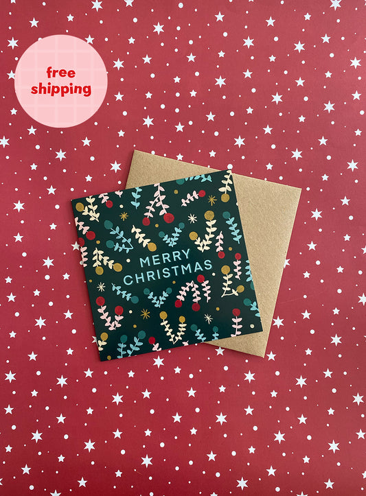 Merry Christmas Green Greetings Card