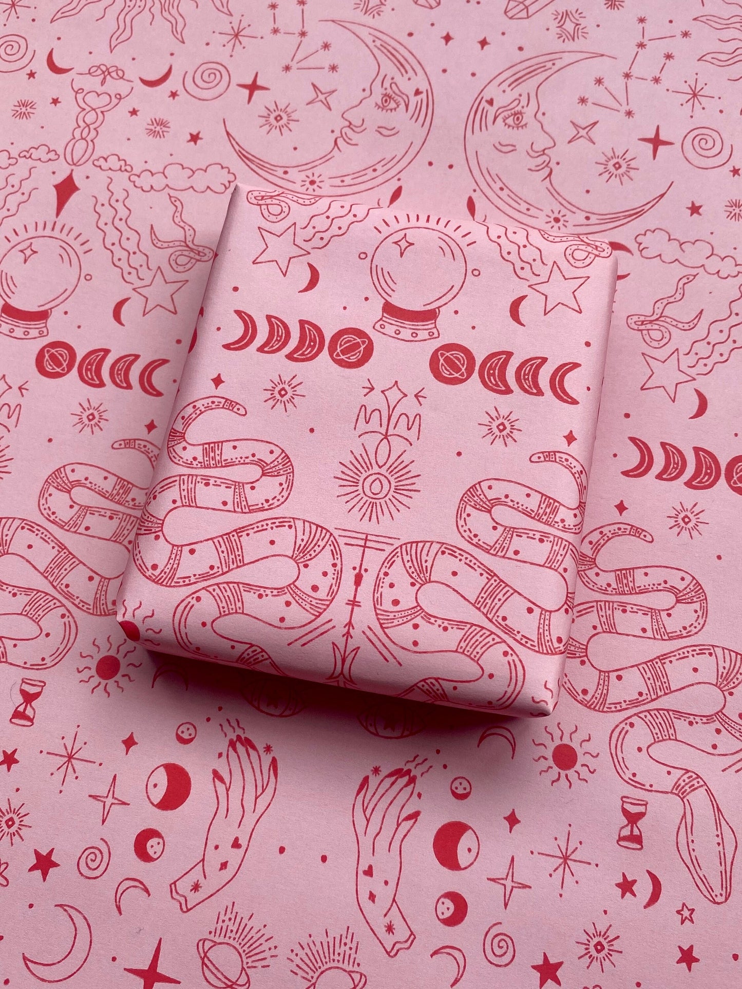 Sun and Moon Celestial Pink and Red A2 Wrapping Paper Sheet