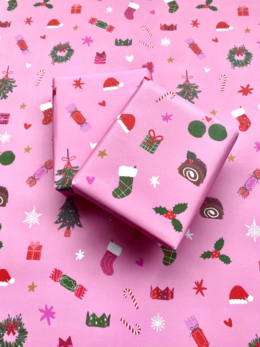 Christmas Time Pink A2 Wrapping Paper Sheet
