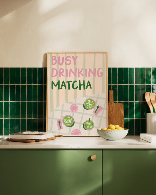 Busy Drinking Matcha Coffee Shop Print