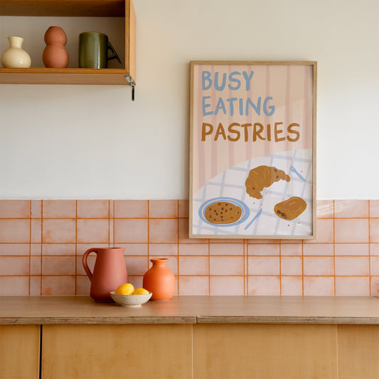 Busy Eating Pastries Coffee Shop Croissant Print