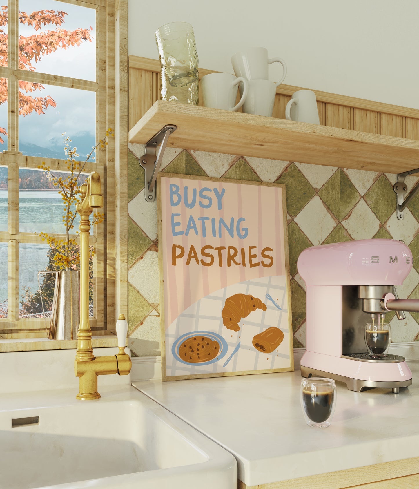 Busy Eating Pastries Coffee Shop Croissant Print