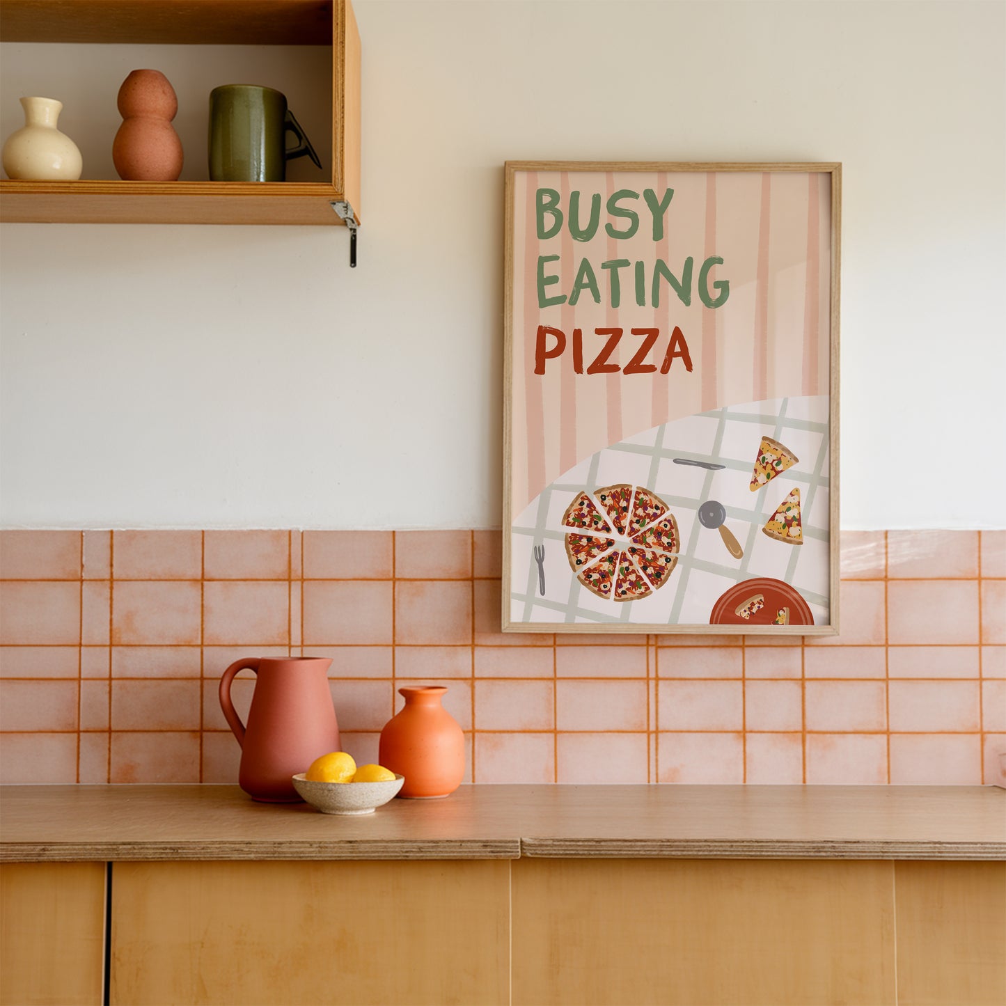 Busy Eating Pizza Italian Print