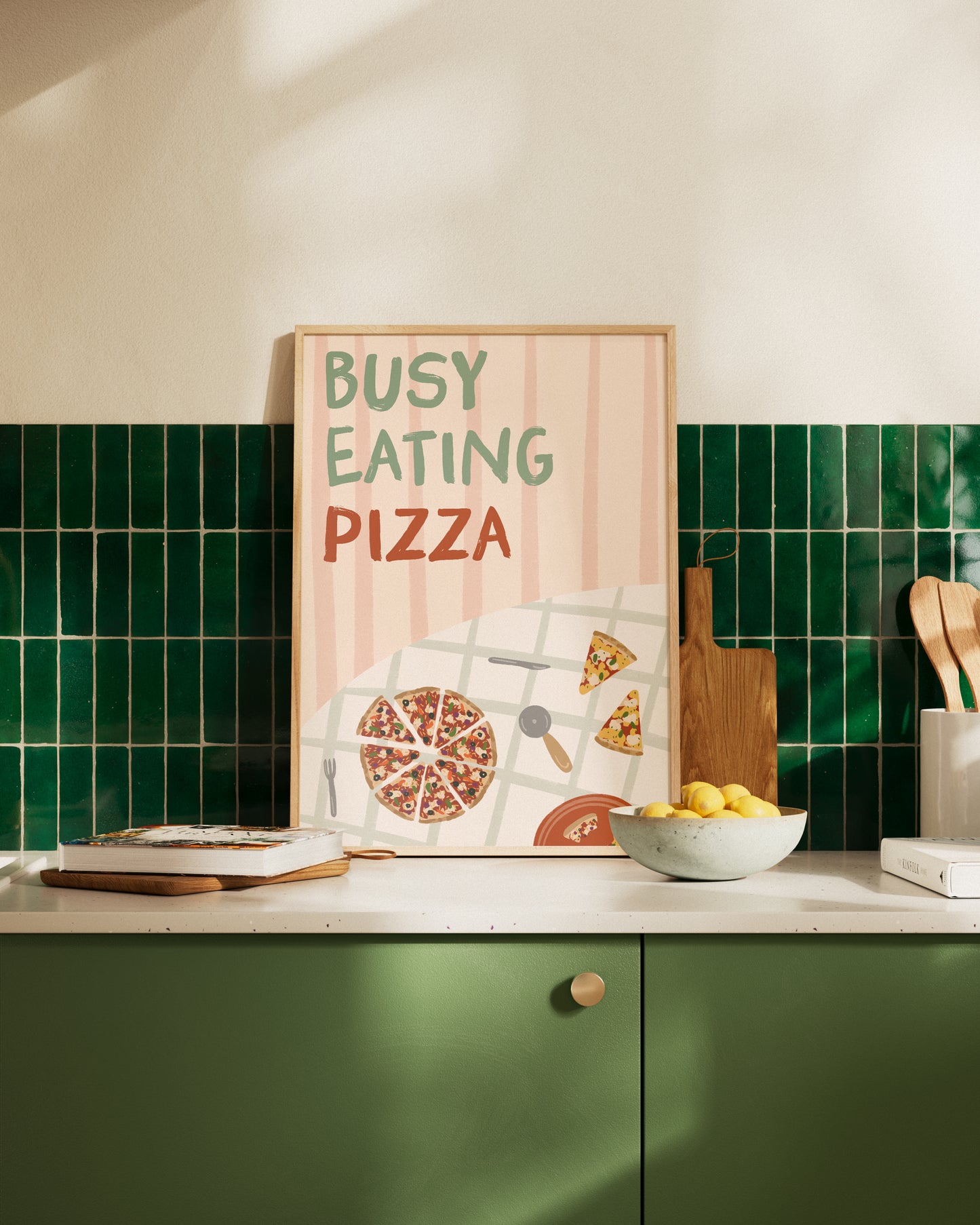 Busy Eating Pizza Italian Print