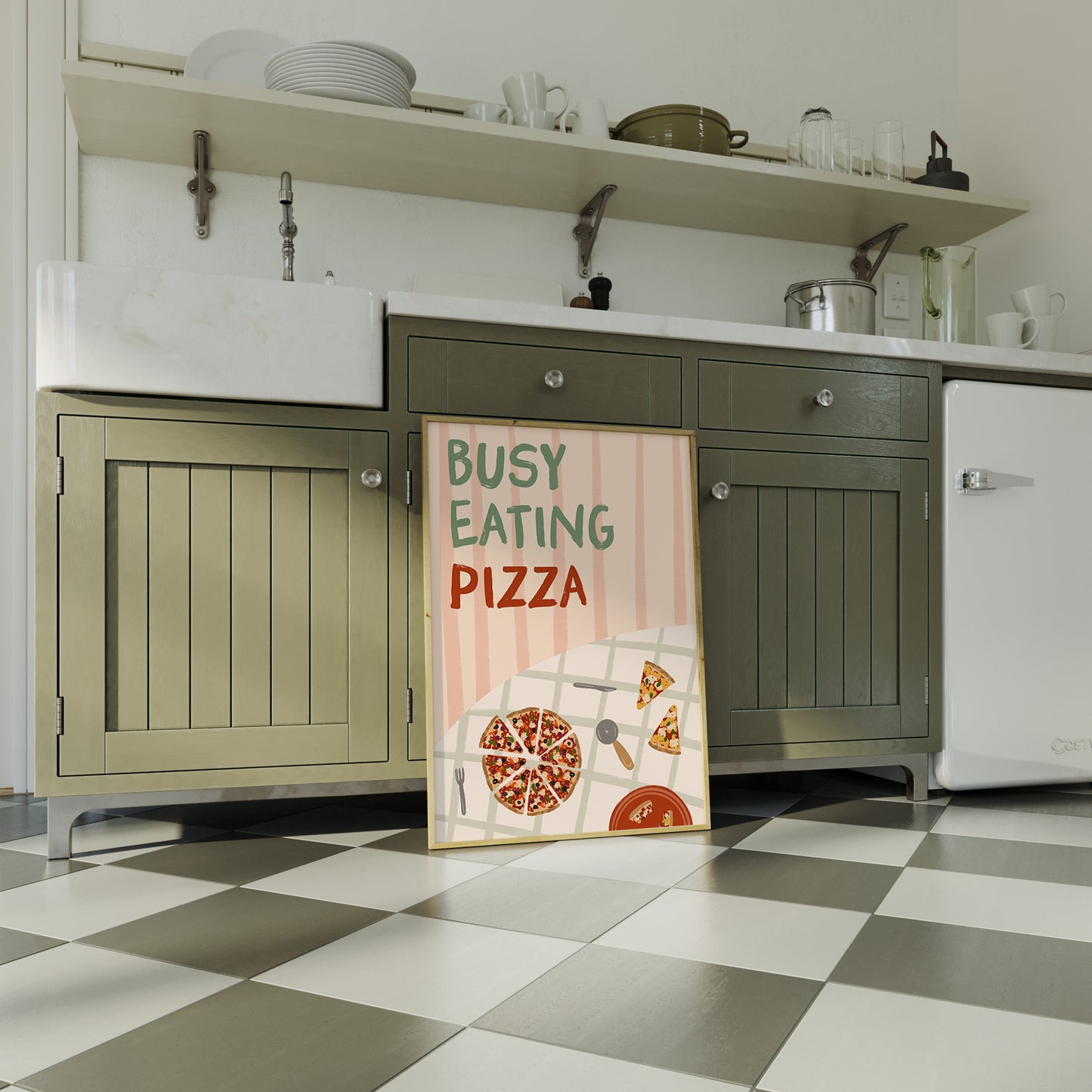 Busy Eating Pizza Italian Print