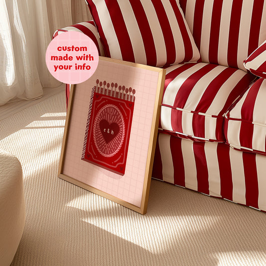 Personalised Couples Vintage Matchbox Love Print